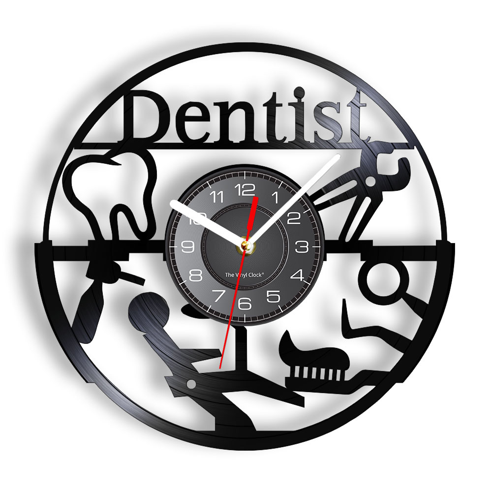 Tooth Dental Equipments Vinyl Album Re-purposed Record Clock Dentistry Medical Office Decor Retro Wall Clock Dentist Gift