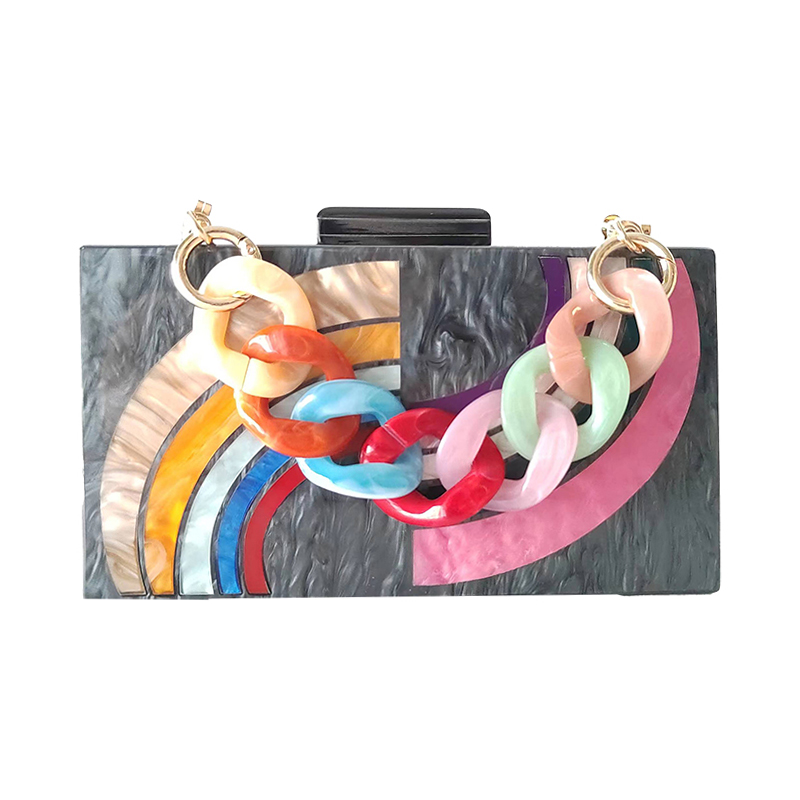 Portefeuille arc-en-ciel de la soirée acrylique de luxe de haute qualité Patchound Patchwork Cosmetic Crossbody Bag Party Manding Mands