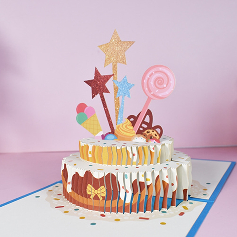 R7RC Star Cake Card 3D Pop-Up Cining Card na świąteczne przyjęcie weselne Prezenty z kopertą