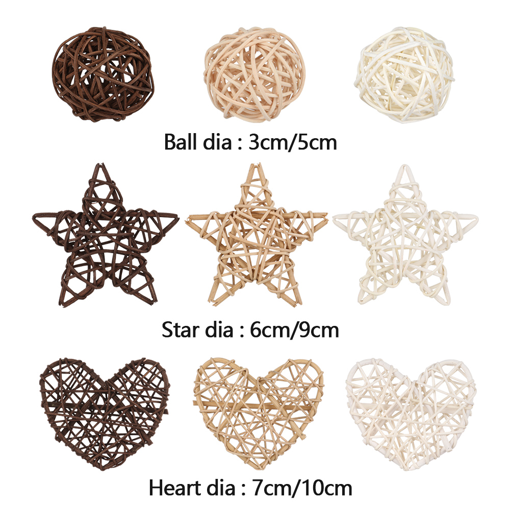 10st Wood Coffee White Rattan Ball Heart Stars Diy Accessories Home Decorations Christmas Tree Ornament Wedding Party Supplies