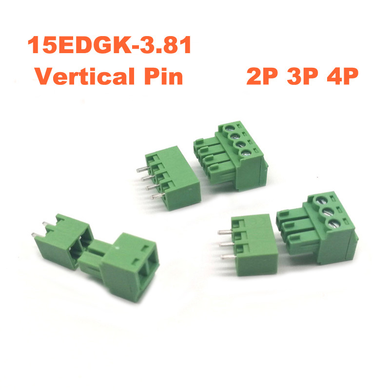 Pitch 3.81mm Screw Plug-in PCB Terminal Block 15EDGK VC 2/3/4P wire Connectors Vertical Pin male/female cables morsettiera