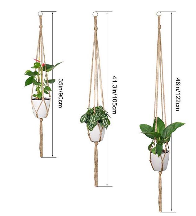 Pflanzenbügel Blumentopf handgefertigte Strickböden Hängekorb + Haken für Hausgarten im Innenräumen im Freien Hausgarten Balkon Dekoration