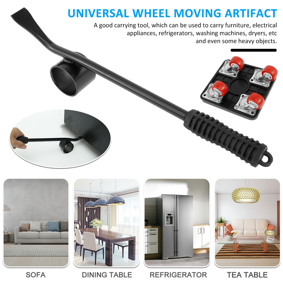 Furniture Moving Transport Roller Set Removal Lifting Moving Tool Set Wheel Bar Mover moving Heavy Stuffs Device Hand Tool