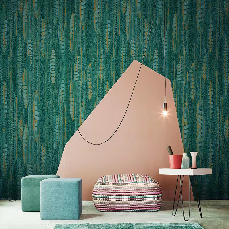 Moderne nordische abstrakte grüne Feder Tapete Kunst Wand Wandgemälde wasserdichtes Wohnzimmer Schlafzimmer 3d Wall Papers Home Decor Beige
