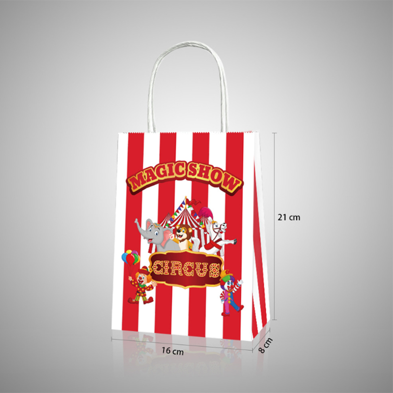 Circus Blanc Red Strpe Paper Sacs avec manche Candy Kids Carnival Gift Birthday Handsbag Home Baking Packaging Favoris