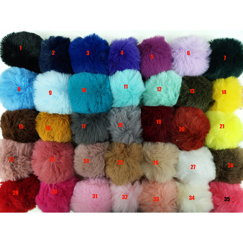 35 couleurs bricolage 8cm Pompom balle artificiel rabbit-cheveux boule avec petit cordon élastique pour chapeaux sacs sacs foulards accessoires