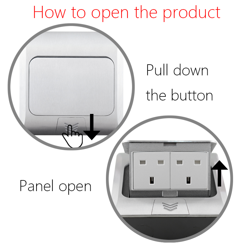 16A Frankrike Standard Socket Universal 2-stift med USB-laddningsport Pop-up Golvuttag 2 VÄG POWER OUTLET ALUMINIUM Legering Kontor