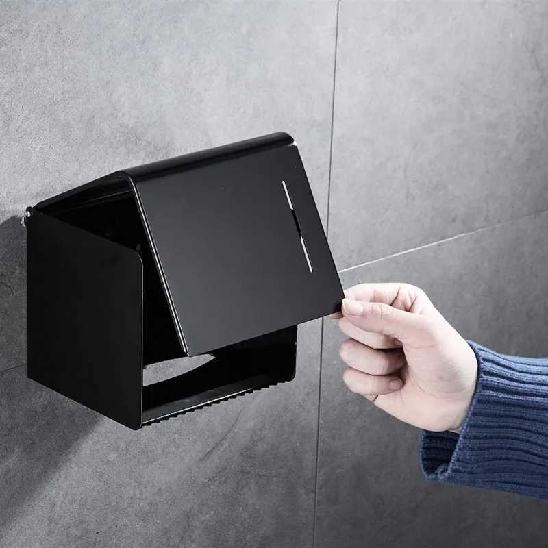 Toilet Paper Holders Toilet Paper Holder Matte Black Aluminum Bathroom Roll Paper Storage Rack Wall Mounted Paper Towel Holder Waterproof Tissue Box 240410