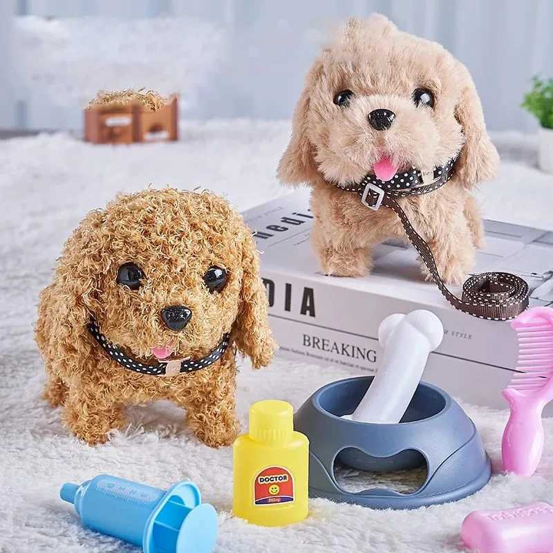 Dolls de pelúcia Novos brinquedos eletrônicos para cães de animais de estimação andando interativos cachorro luxuoso brinquedos de boneca vibração em movimento automático Presentes de cachorro elétrico j240410