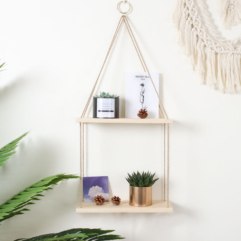 Wall Decorative Shelf Household Wall Wood Swing Hanging Rope indoor Mounted Floating Shelves Plant Flower Pot outdoor decoration