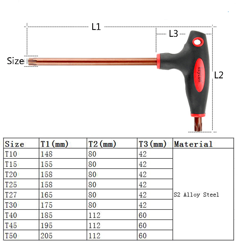 Klucz w kształcie litery T w kształcie litery T Torx T10 T15 T20 T25 T30 T40 T45 T50