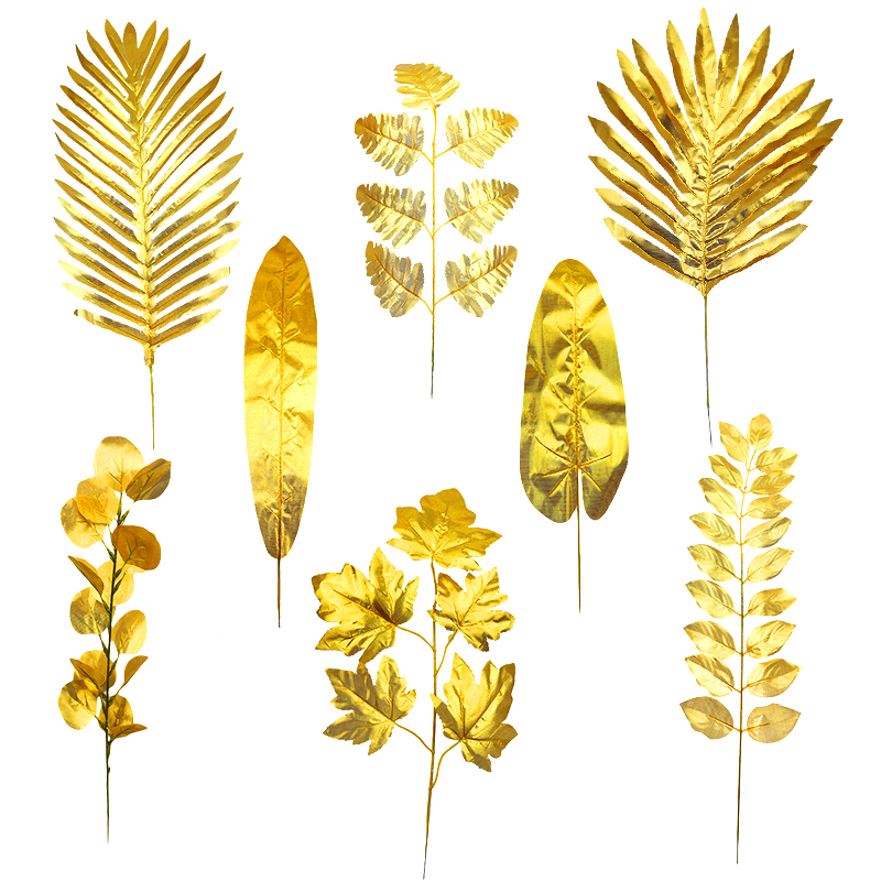 Gold Artificial Palm Leaves Silk Eucalyptus Leaves Artificial Leaves For Table Decor Wedding Birthday Party Home Decoration