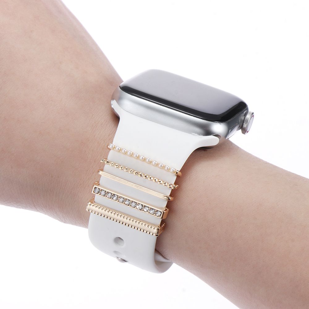 Anel decorativo de pérola de diamante de diamante de diamante para banda de relógio Apple Smart Watch Silicone Strap Acessórios para pulseira iwatch