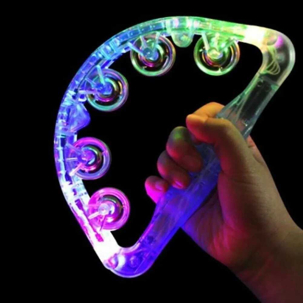 LED RAVE TOYLED TAMBOURINEクリアライトアップ感覚おもちゃが点滅するタンバリン楽器お祭りのためのおもちゃを振る誕生日パーティー240410