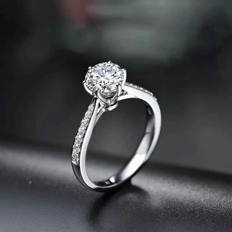 Bandringar KCRLP Korean Fashion Crystal 925 Sterling Silver Diamond Ring Lämplig för kvinnor Vacker Mosonite Ring Noble Wedding Party Jewelry J240410