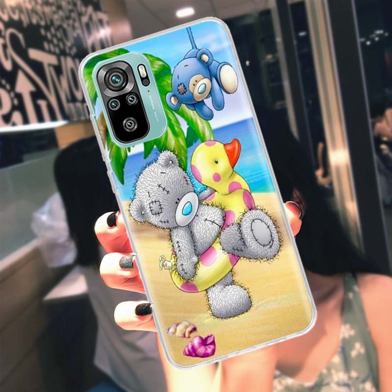 Lovely Teddy Bear Phone Case For Xiaomi Poco X6 X5 X4 F4 GT X3 NFC Pro 5G M5 M5S M4 M3 F5 F3 F2 F1 Mi Note 10 Lite Clear Cover C
