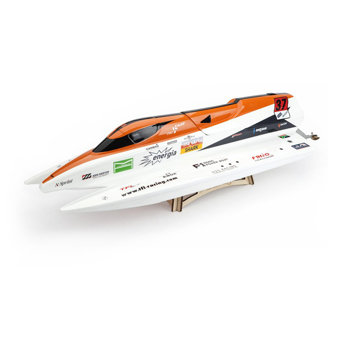 TFL 1138 Caudwell F1 Anti-Rollover Fiberglass RC Racing Boat Orange and Green voor kiezen