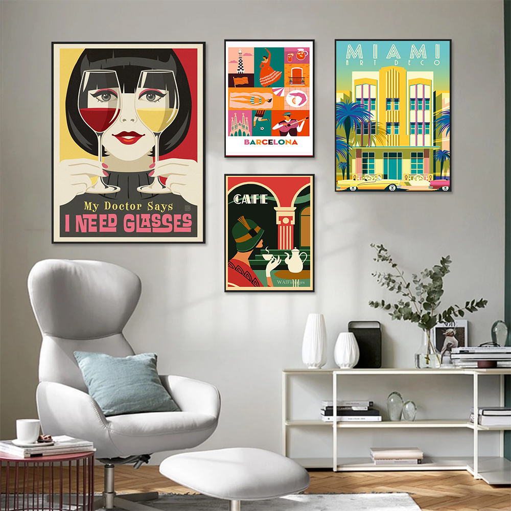 خمر نبيذ شمبانيا ملصق ملخص ألوان زاهية اللوحة اللوحة Nordic Art Print Cafe Shop Wall Decor