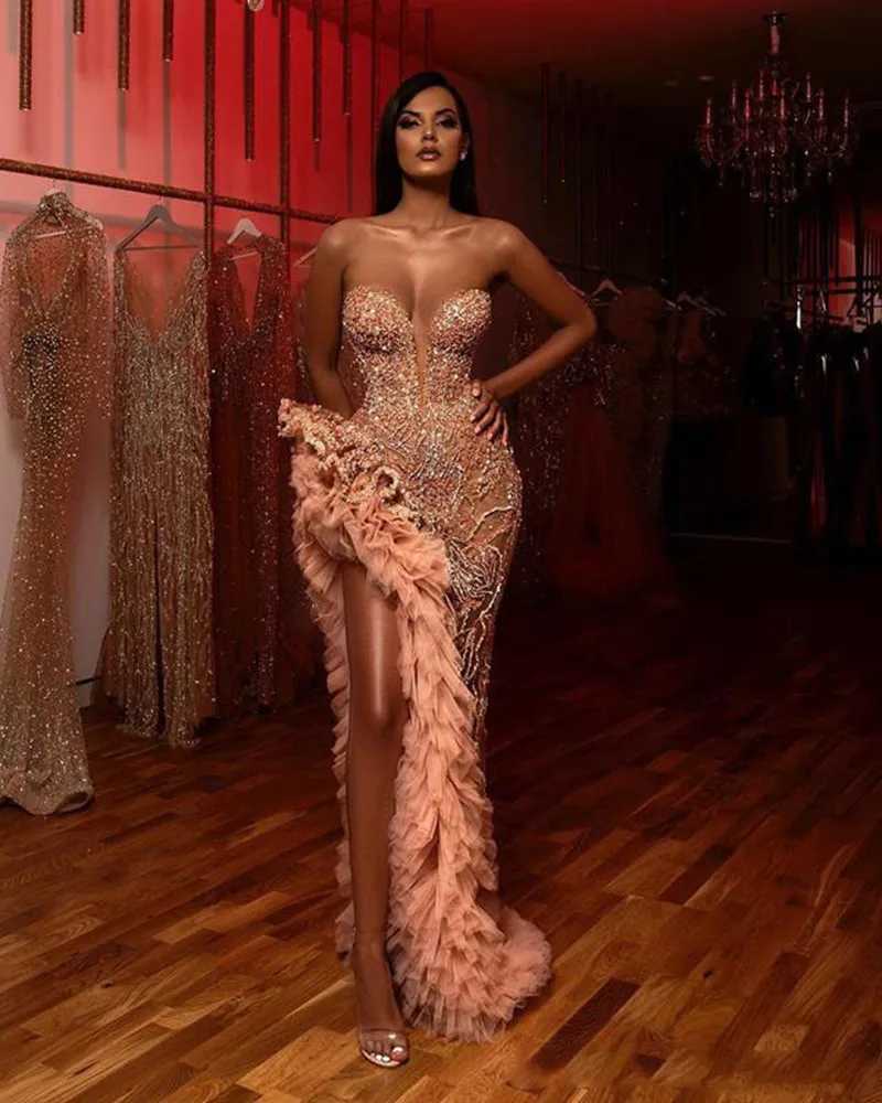 Robes sexy urbaines Luxury Sweetheart Mermaid Prom Robe 2023 Sparkly Beded Ruffles High Slit Arabe Tury Robes Vestidos de Ocasin Formalis 24410