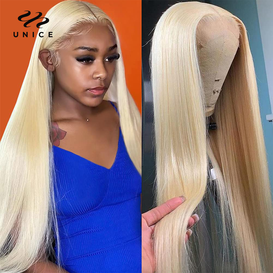 Unice Hair 613 Blonde Straight Lace Front Human Hair Wigs Peruvian 13x4 Blonde Transparent Lace Wig 180 Density Human Hair