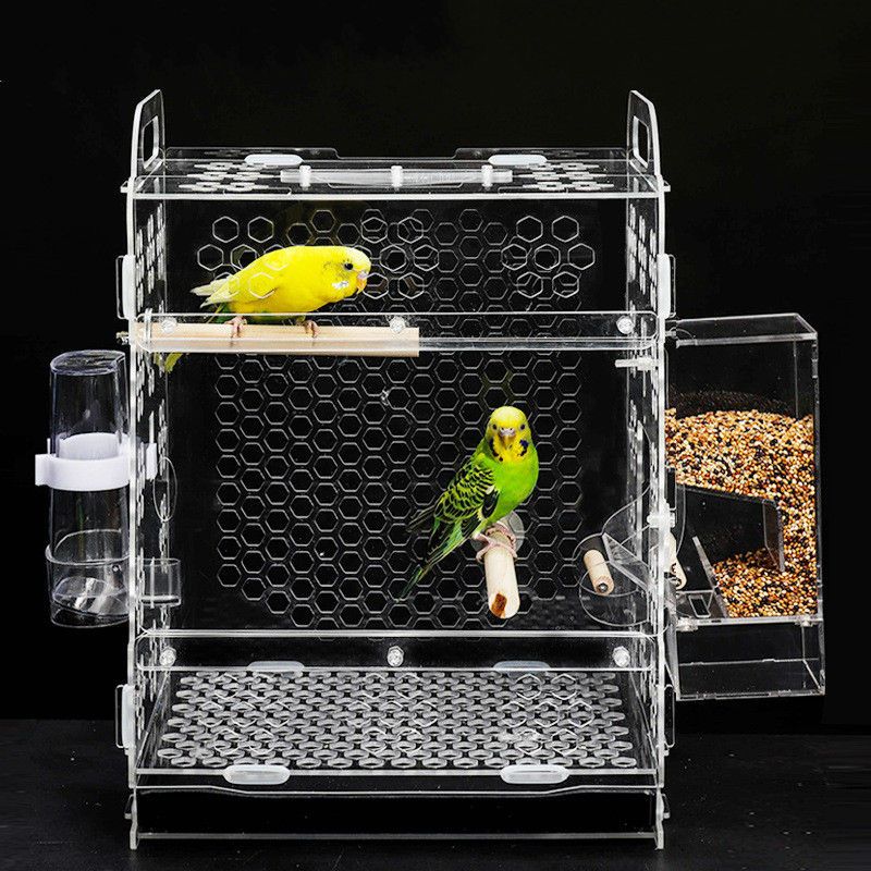Prydnadsdjur Bird Cage Acrylic Large Breattable Bird House Parrot Tiger Hud Buring Cage With Bird Accessories Parrot Cage