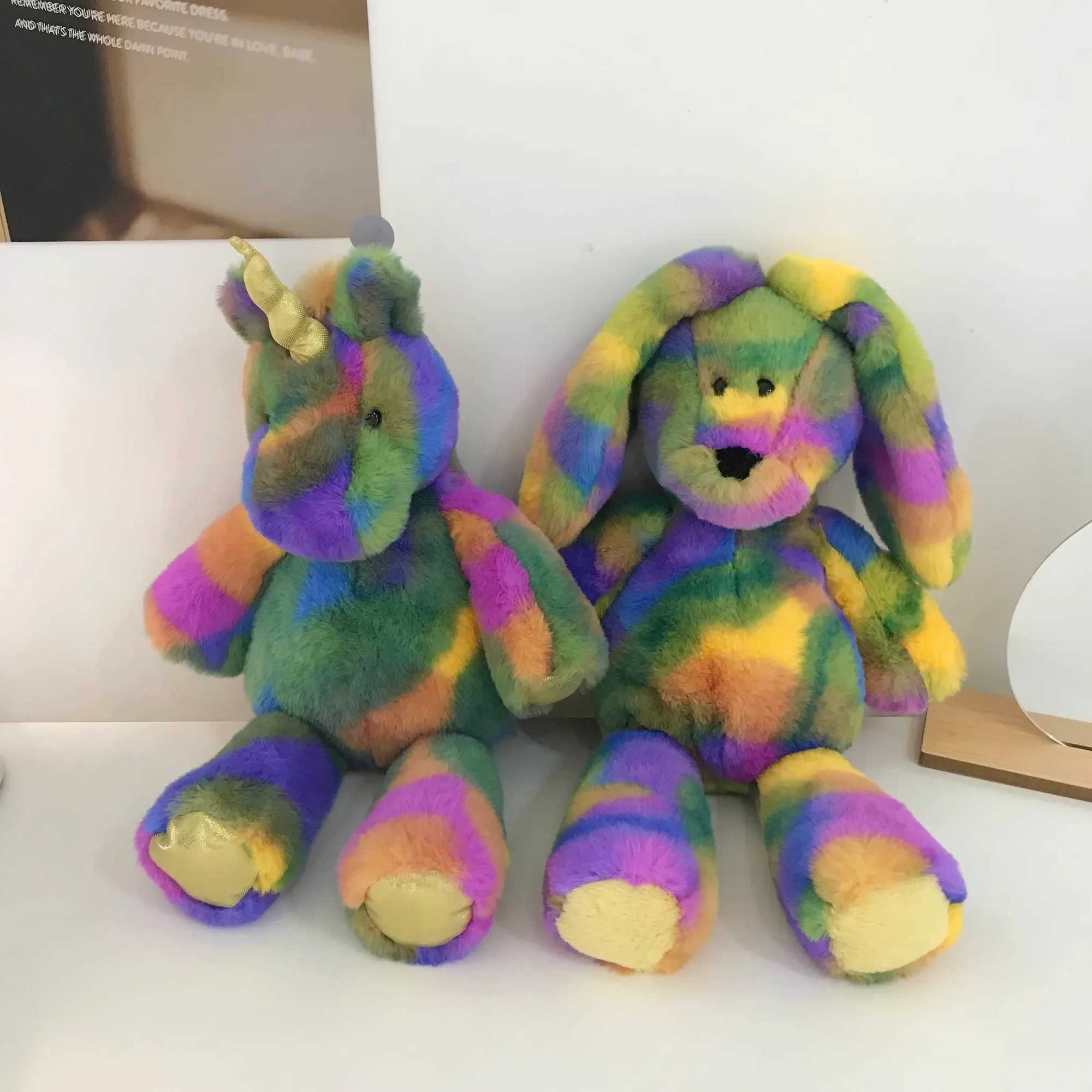 Bambole peluche enma studio orso colorato arcobaleno coniglio unicorno bambola peluche giocattolo grazioso cuscino morbido kawaii decorazione bambini regalo di compleanno bambini giocattolo regalo j240410