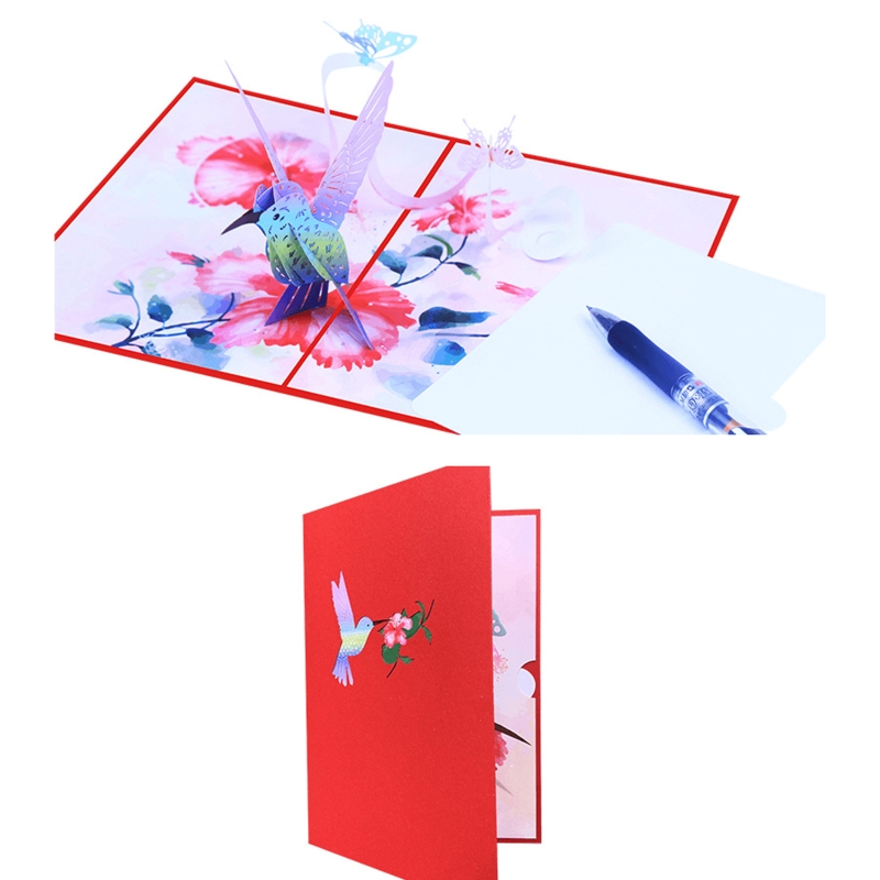 3D Pop Up Cards Hummingbird Födelsedagsjubileumsgåvor Vykort bröllopinbjudningar gratulationskort med kuvert