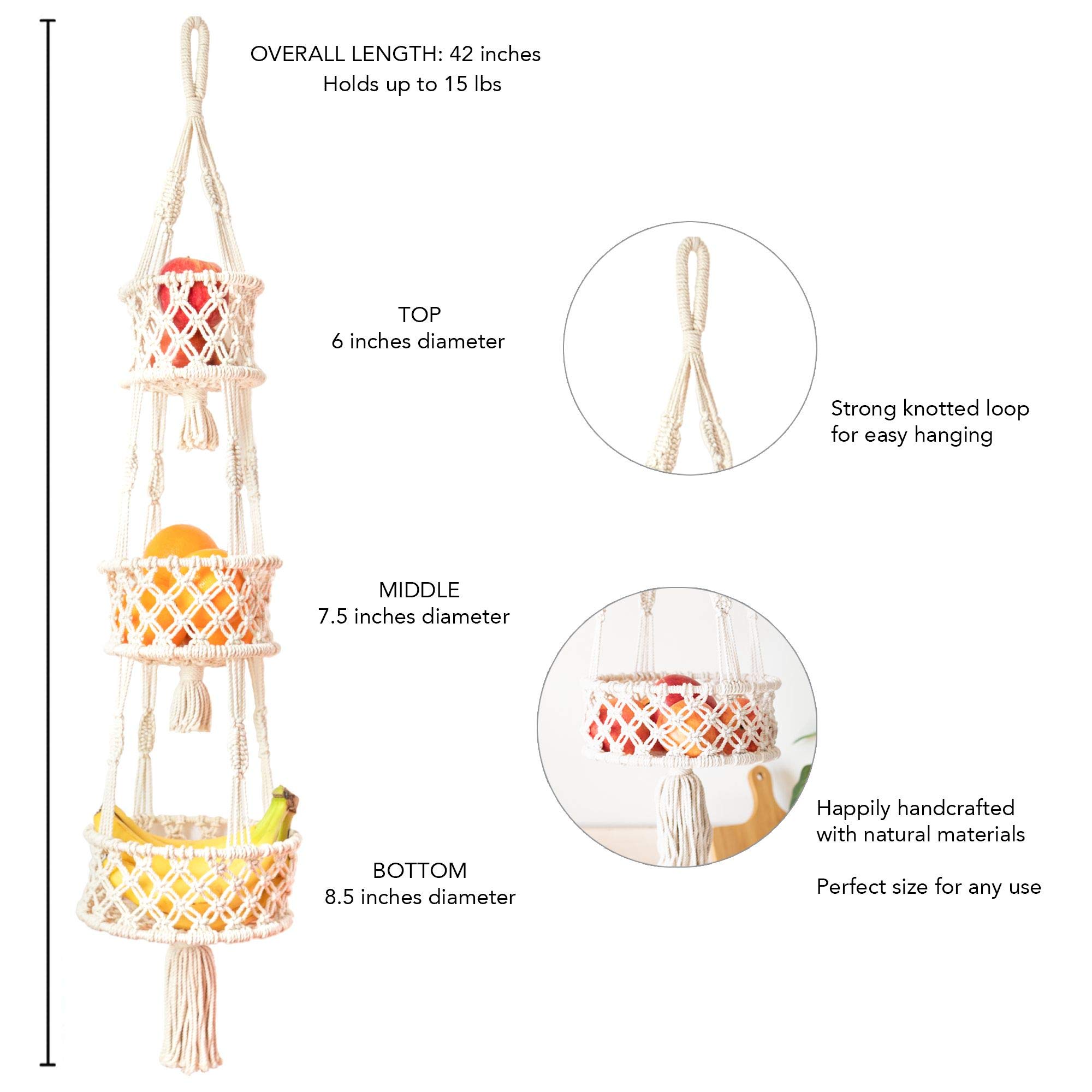 Cesto appeso a 3 macrame a 3 livelli boho decorazioni la casa supporto pianta floreale cesto di frutta appeso cucina decorativo esterno interno