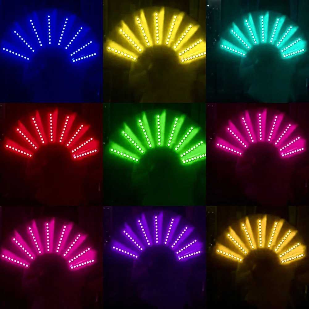 LED Rave Toy Folding Fan LED Fan Light Up Hand Fan para Performance de palco Adeços de boate de aniversário Festa de aniversário Decoração de casa 240410