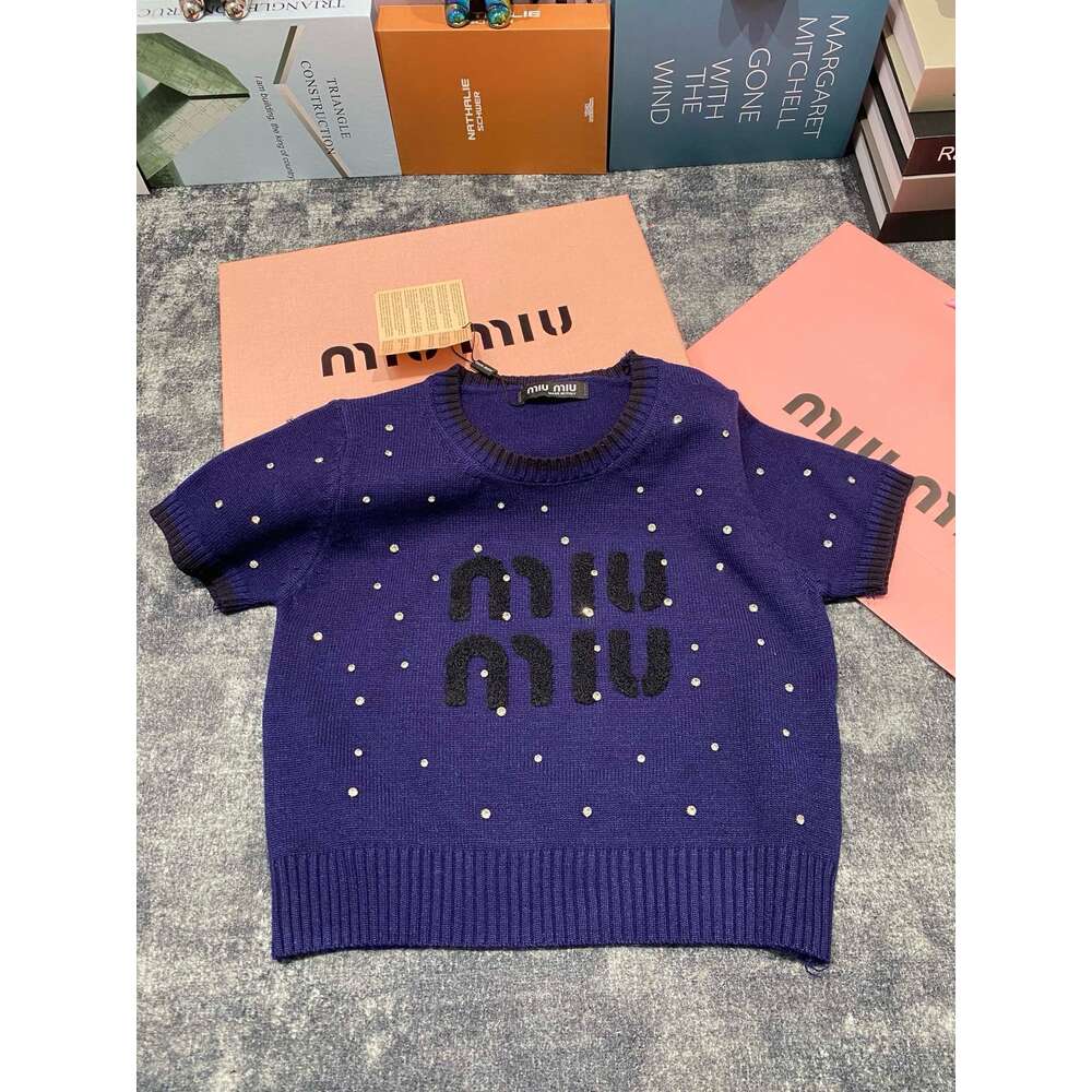 MM Family الجديد الكامل الماس Pullover pulver sweater قصيرة الأكمام للمناشف النسائية المطرزة رسائل الموضة متعددة النساء