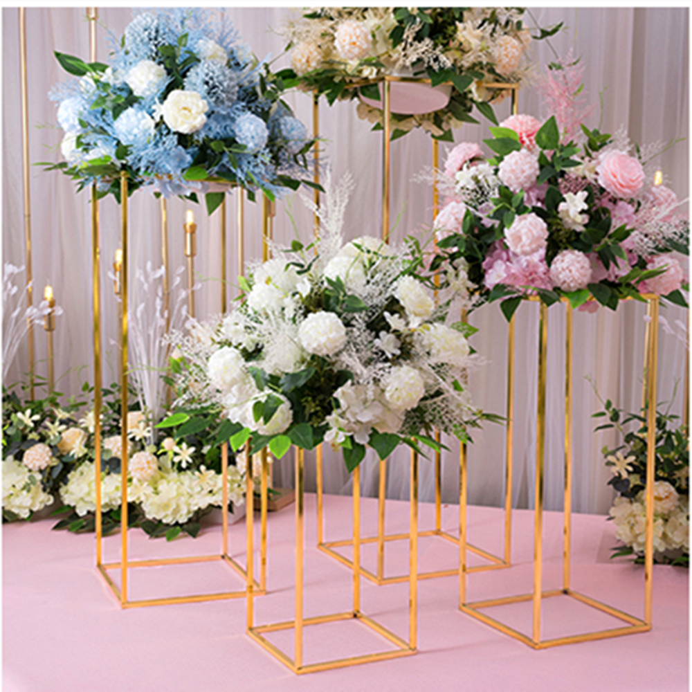 Gold Flower Vase Fases Vases Stand Metal Road Road Wiad Wedding Table Centor Centor Flower Rack Party décorat