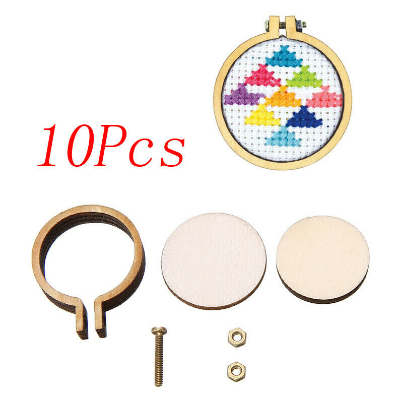 10/Wooden Mini Embroidery Hoop Ring Cross Stitch Frame Handmade Pendant Crafts Embroidery Circle Sewing Kit