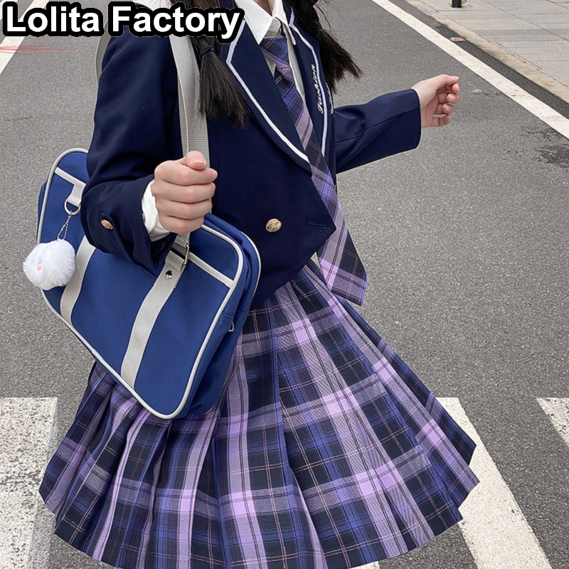Японская школьница униформа плиссированные юбки Harajuku вышитая рубашка