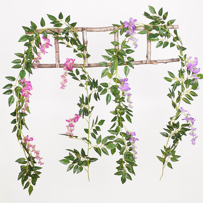 1.85M Wisteria Artificial Flowers Vine Garland Wedding Arch Decor Fake Plant Silk Leaf Vines For Home Garden Decor