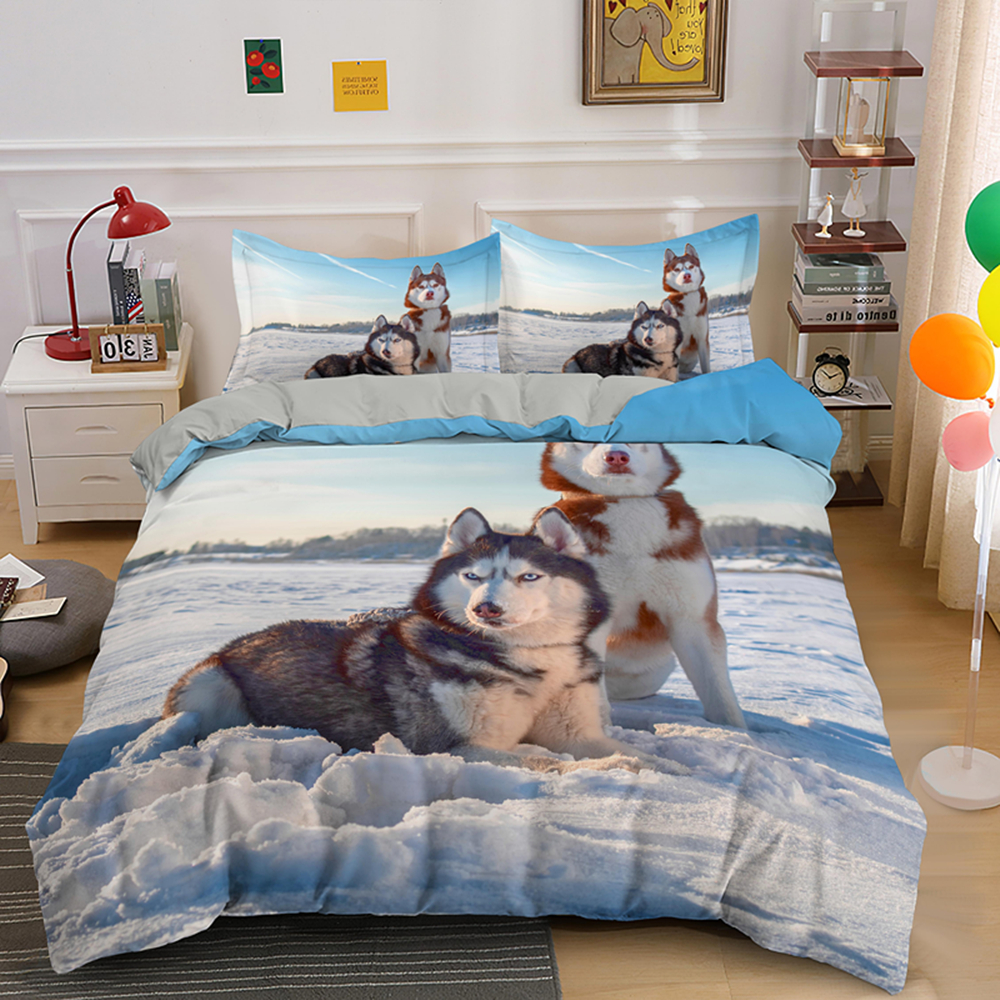 Husky Dog Bedding Set King Queen Size Funny Pet Puppy Duvet Cover for Kids Boys Girls Cute Animal 2/Polyester Quilt Cover