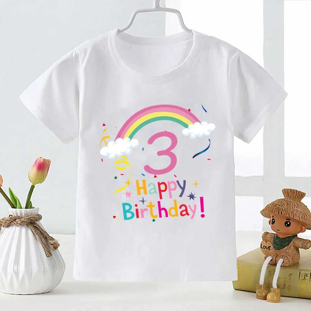 T-shirts enfants arc-en-ciel numéro 1-9 imprimé T-shirt garçons filles joyeux anniversaire cadeau décontracté vêtements bébé dessin animé nouveau t-shirtykp027 240410