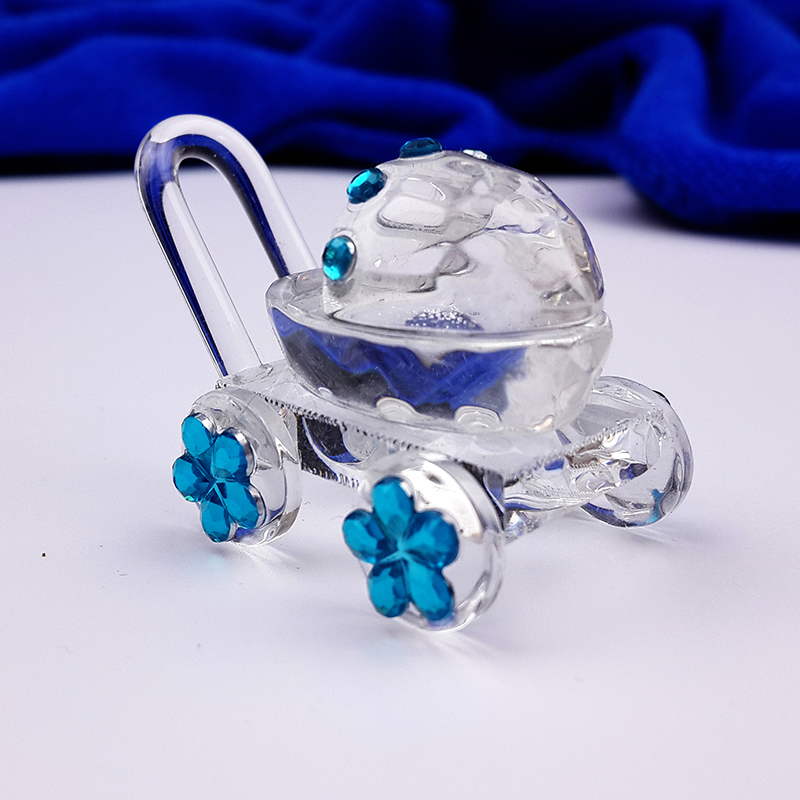 Cute Crystal Glass Baby Caating Baby Shower Favours Chrzest Pośrodki Mini szklane powóz dla niemowląt