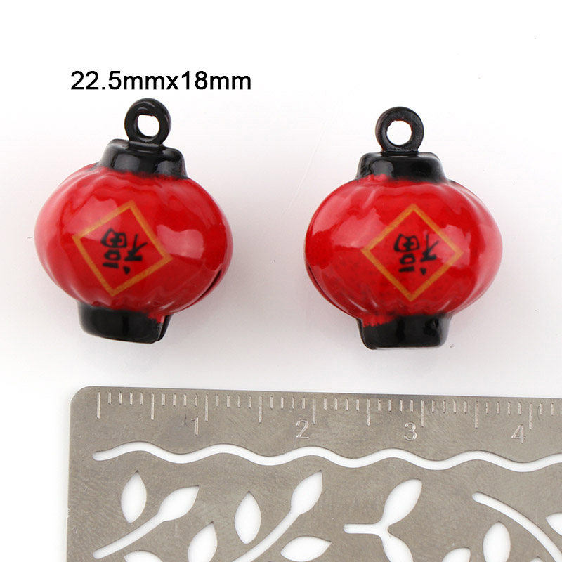 22.5mm*18mm Red Copper Chinese New Year's Day Lantern Open Bells Pendant Handmade Party DIY Crafts Accessories