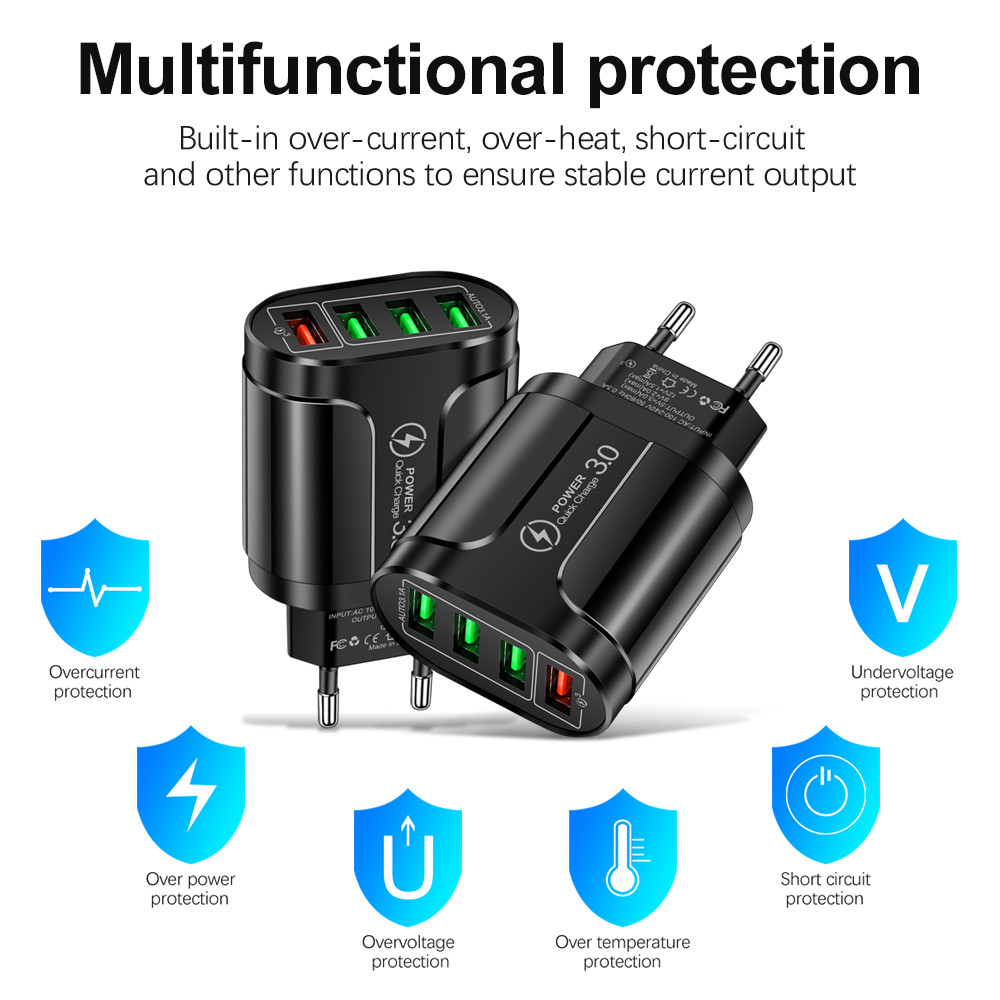 5V 5A Telefonladdare Adapter AC DC Converter 220V till 5V Volt 4 USB Strömförsörjningskälla laddar snabbt för iPhone Samsung Huawei