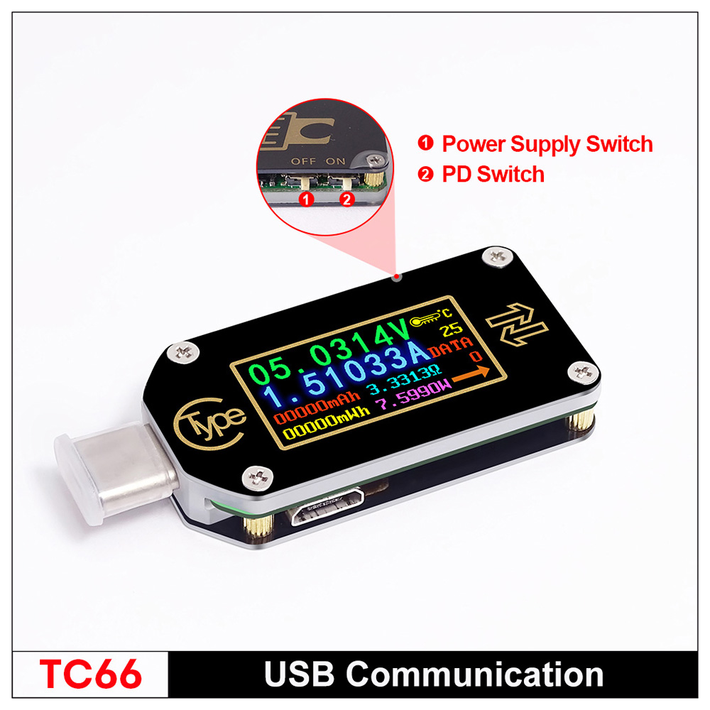 PD Trigger USB-C Voltmeter Ammeter RD TC66/TC66C Type- 2 Vägsströmmätare Multimeter PD Charger Battery USB Elektrisk testare