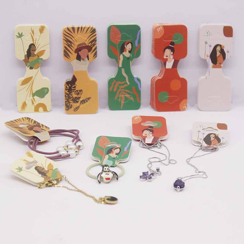 9x3,5 cm Collier de bijoux Carte de carte accessoires de bricolage de couleur blanche belle fille avec une carte de fleur de coiffure Carte d'affichage Carte