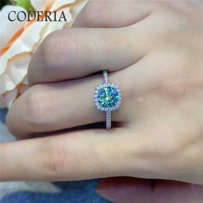 Bandringe S925 Silber 3.0CT Blue Green Mosonit Ehering Bright Cut Sekt aus Diamantschmuck Damen Engagement Geschenk Luxus Ring J240410