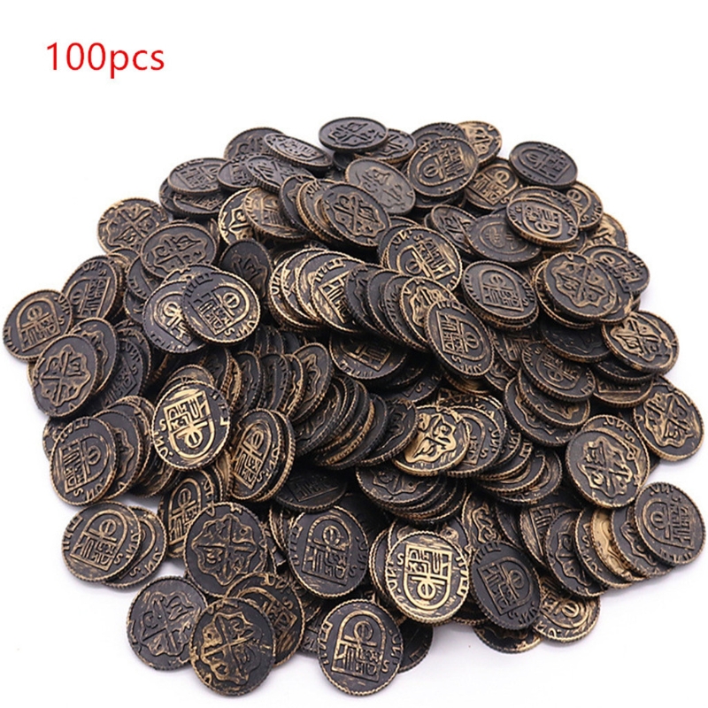 100st Pirates Gold Coins Plastic Gold Coins Props Accessary Game Funny Play Toys for Kids Dropshipping