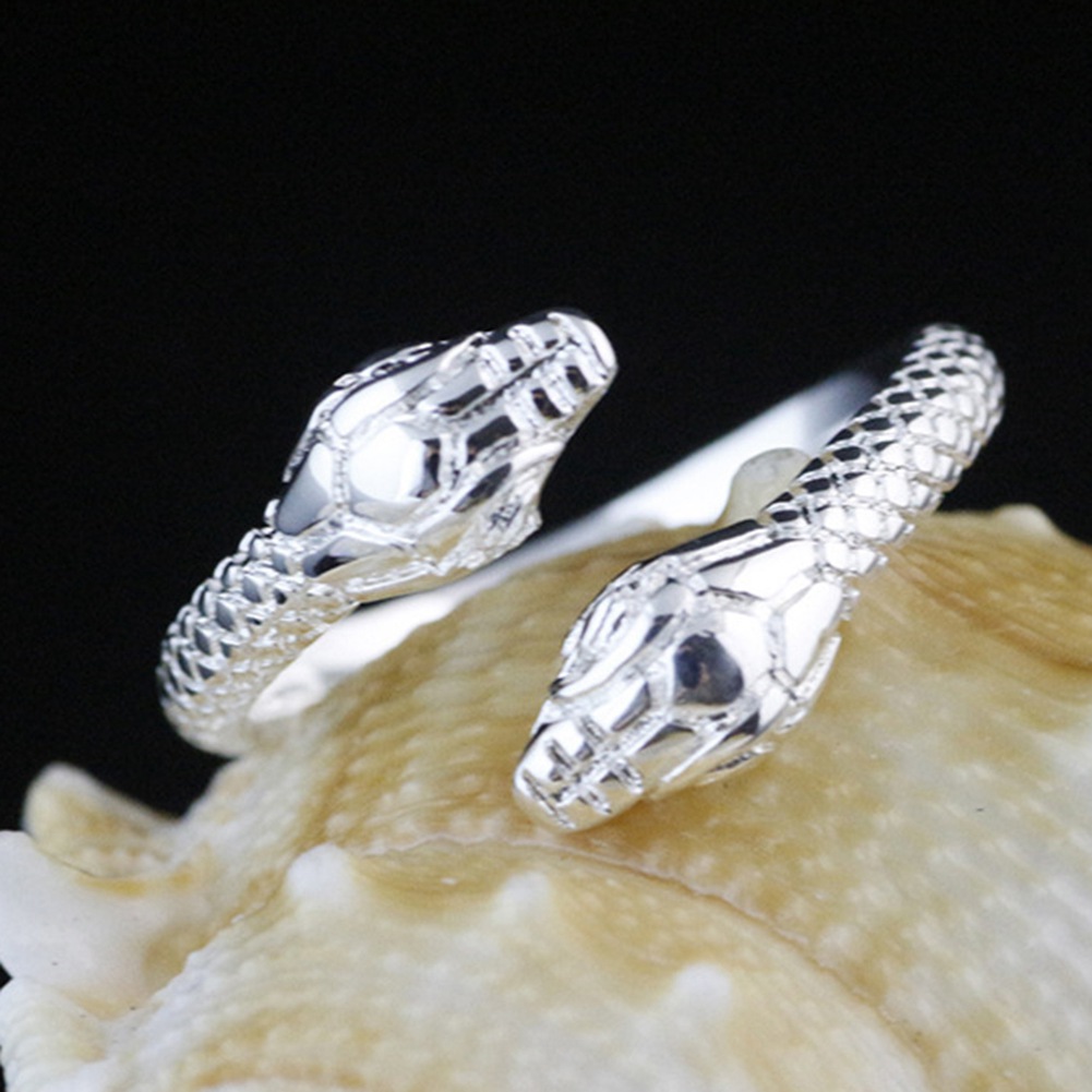 Personlighet män kvinnor ringar silver färg vintage kreativt dubbel huvud ormöppningsringar för bröllopband