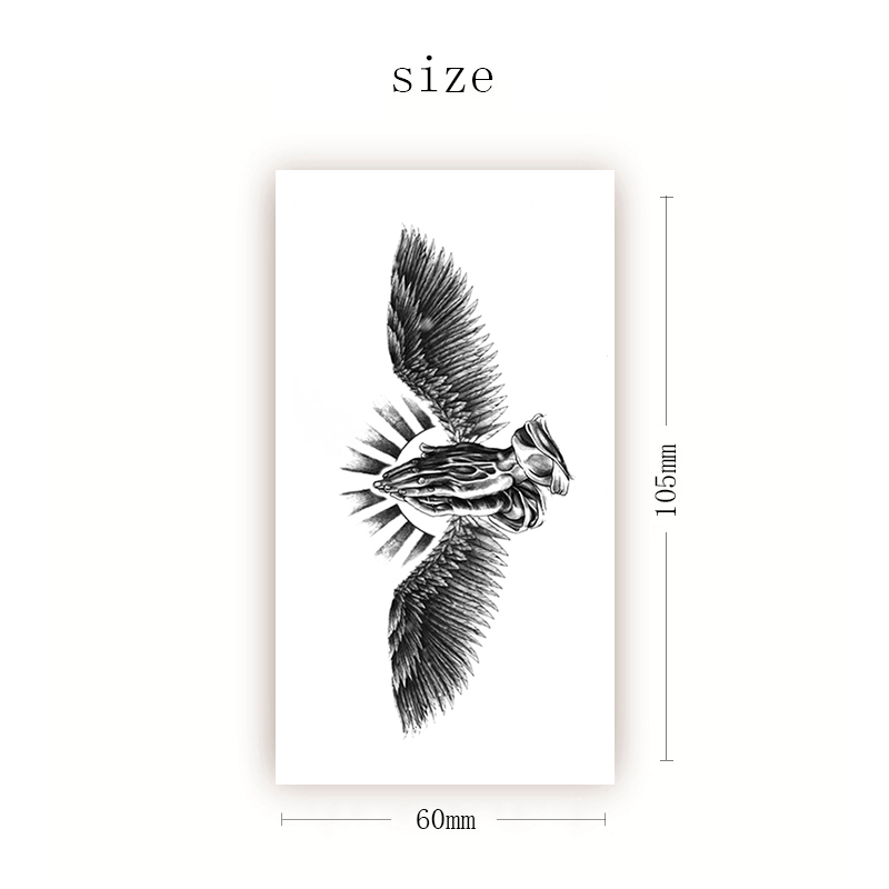 Waterproof Temporary Tattoo Sticker Black Cool Eagle Wings Flash Tattoos Hands Shine Body Art Ear Arm Waist Fake Tatoo Women Men