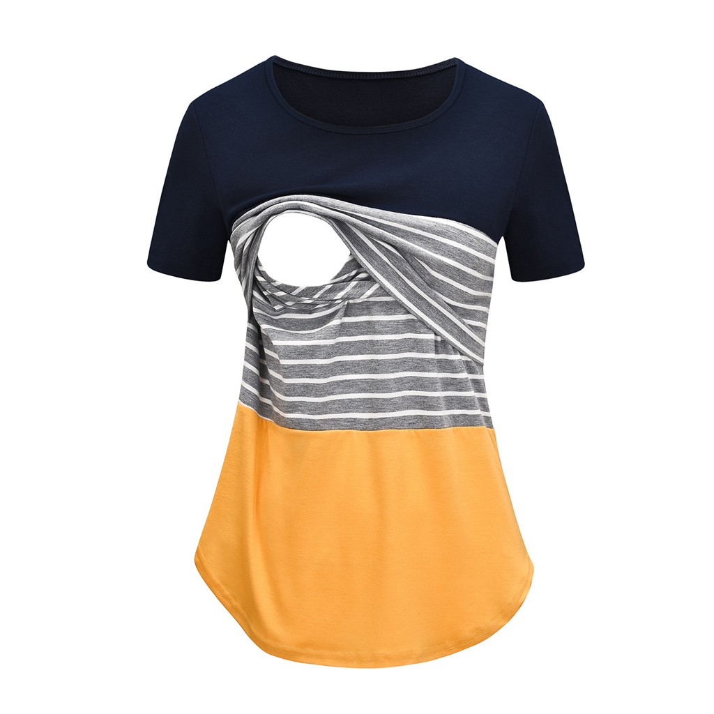 Vêtements de maternité Femmes Été Casual Stripe Sleeve Grossesse Maman Mama Mallaitage T-shirt enceinte Vêtements à la maison Vêtements