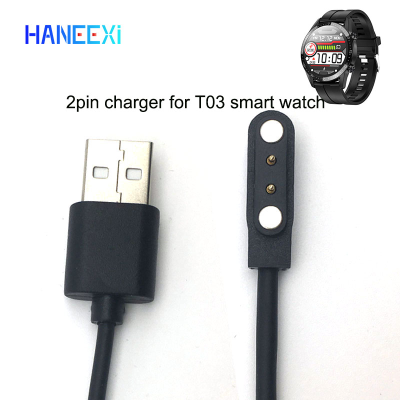 Câble de données du chargeur d'aimant de haute qualité pour T03 L15 L16 W26 Smart Watch Smartband 2pin 4 mm Black 80cm Chargers d'alimentation