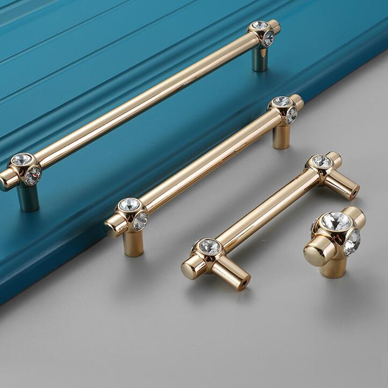 Europese luxe kristal Solid zink legering Gouden kast handvat keukenkast garderobe deur trekt meubels hardware