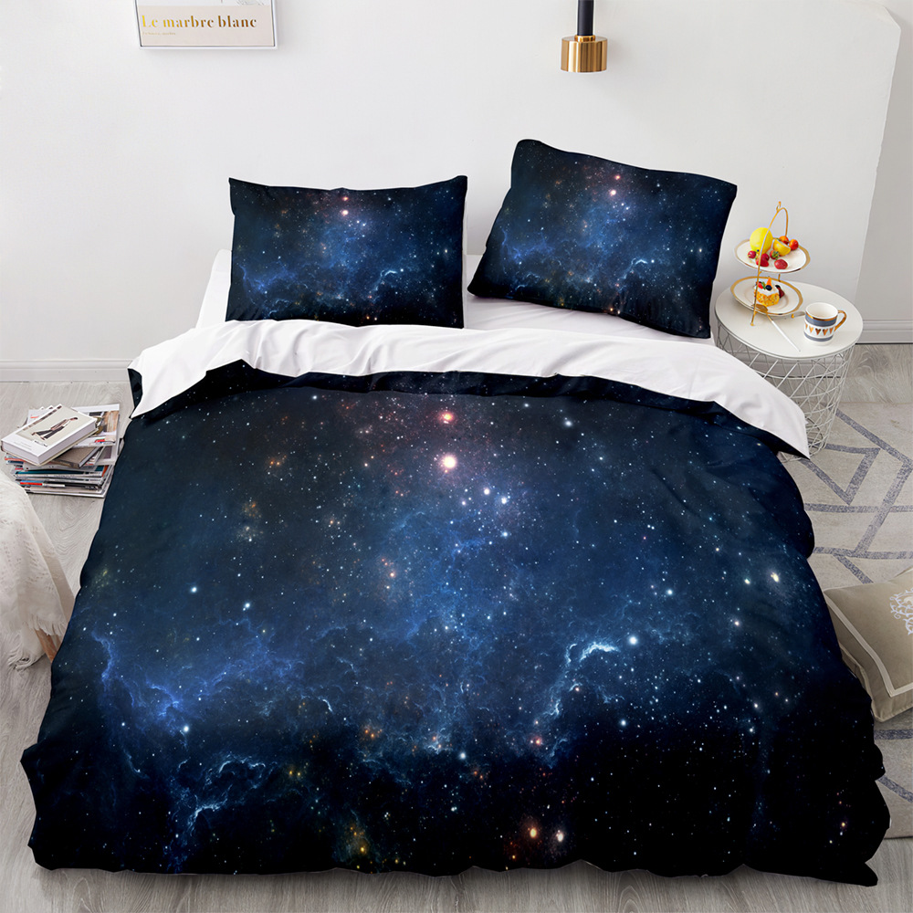 Stjärnhimmel täcke täcke set king/queen size night himmel galaxy blå lila mjuk sängkläder set romantisk stjärna polyester täcke omslag
