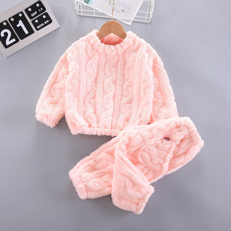 Children Clothing Baby Boys Girls Pullover Sweater Knitted Long Sleeve Solid Tops Plush Pants Set Fall Winter Kids Clothes